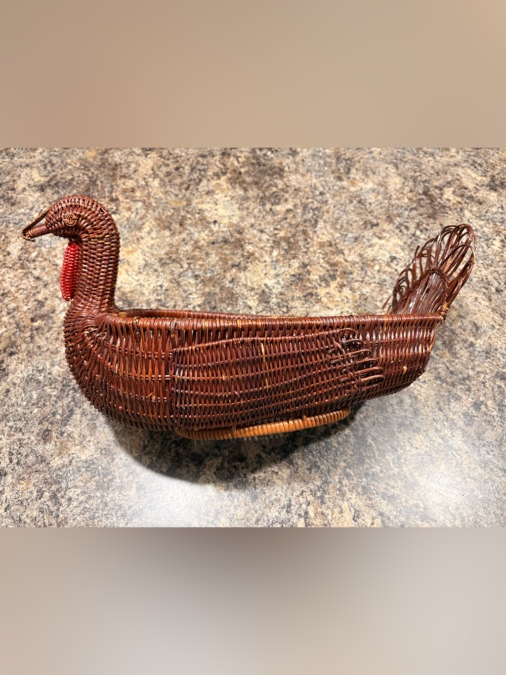 Brown Wicker Basket Shaped Like a Turkey